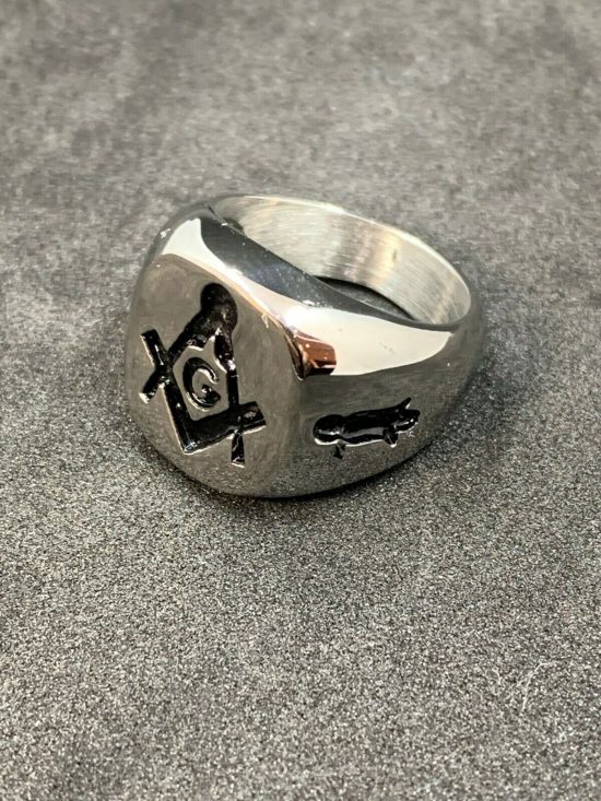 Masonic Regalia Square & Compass Symbol G Silver Ring Stainless Steel Men's Ring