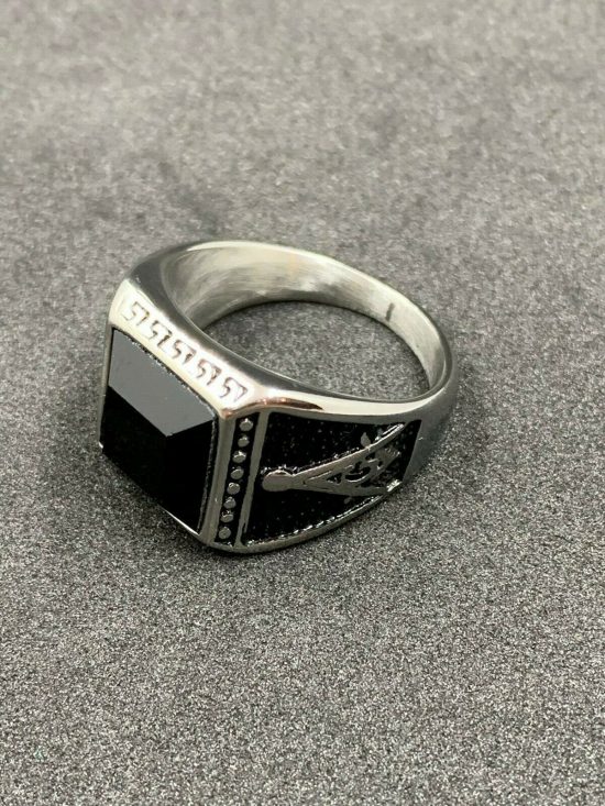 Masonic Ring Stainless Steel Silver Ring With Black Imitation Stone
