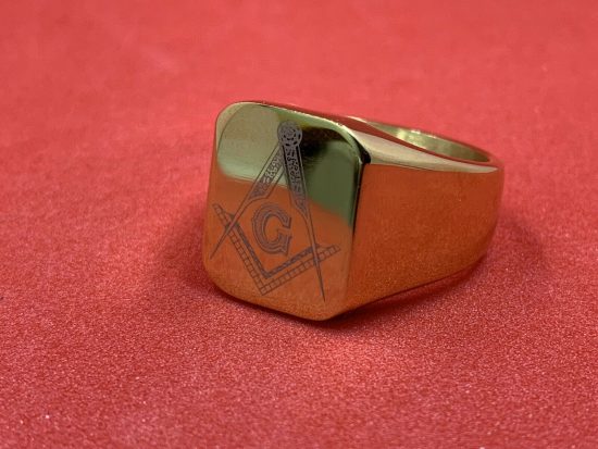 Masonic Regalia Square & Compass G Symbol Gold Ring Stainless Steel Men's Ring