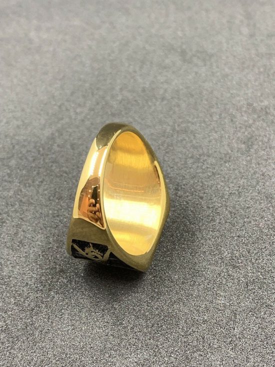 Masonic Ring Stainless Steel Gold With Black Imitation Stone Size 11