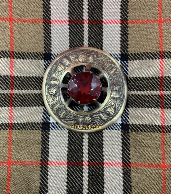 Kilt Fly Plaid Brooch Thistle Design Red Stone Highland Kilt Antique Brooches