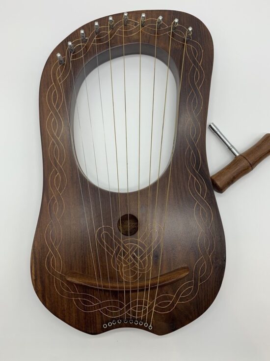 Lyre Harp 10 Metal Strings Free Tuning Key Carrying Case Sheesham Wood Lyre Harp