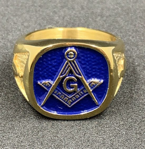Masonic Regalia Compass And Square Stainless Steel Gold Colour Ring Men’s Size11