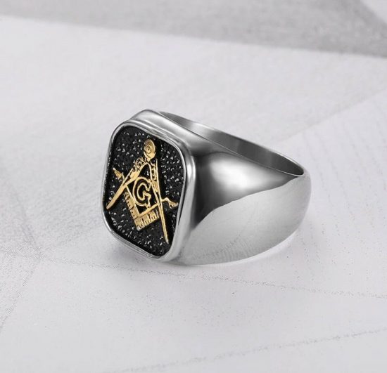 Masonic Regalia Compass And Square Stainless Steel SilverGold Colour Ring S 10