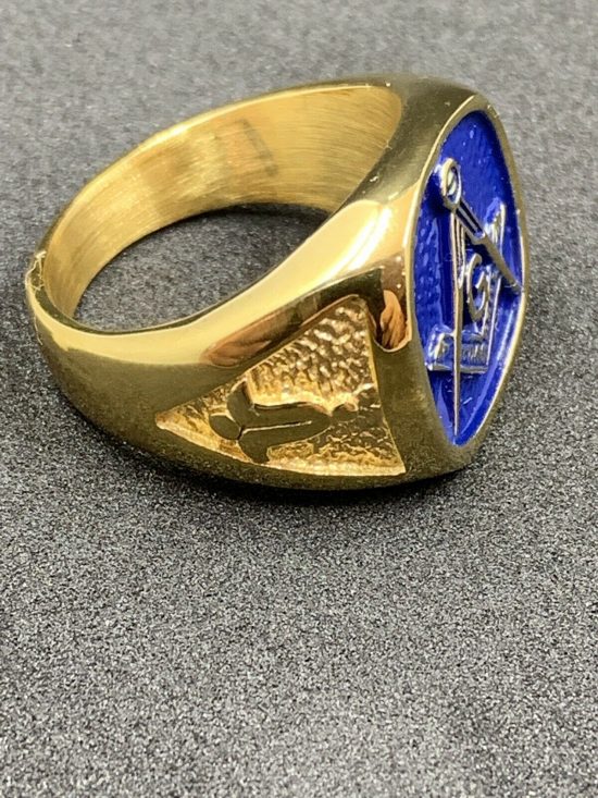 Masonic Regalia Compass And Square Stainless Steel Gold Colour Ring Men’s Size11