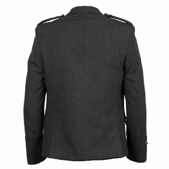 Charcoal Grey Wool Argyle Kilt Jacket With Vest Wedding Kilt Jacket For Men