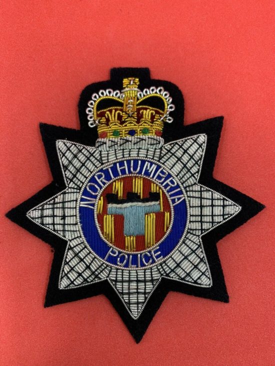 Northumbria Police Blazer Badge NHP Hand Embroidered Bullion & Wire Blazer Badge