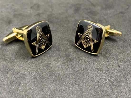 Masonic Freemason Cufflinks Square Compass Black Enamel with Gold Plating