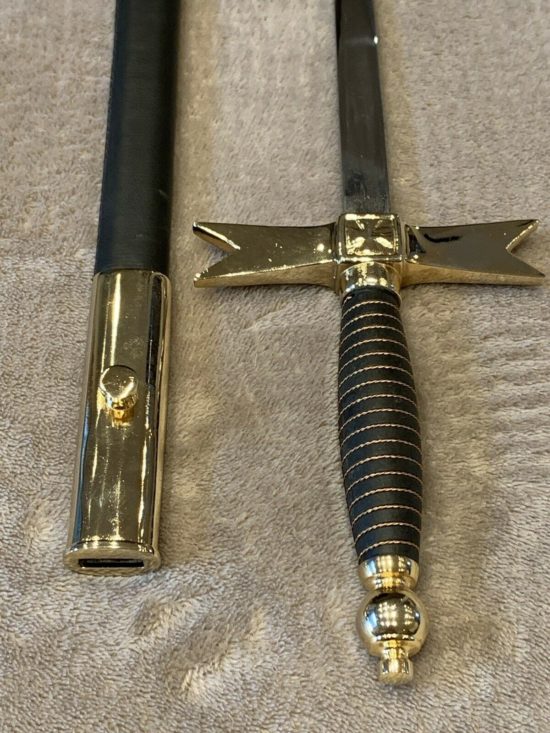Masonic Knight Templar Ceremonial Blunt Sword With Black Hilt And Black Scabbard