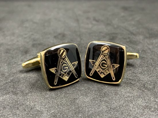 Masonic Freemason Cufflinks Square Compass Black Enamel with Gold Plating