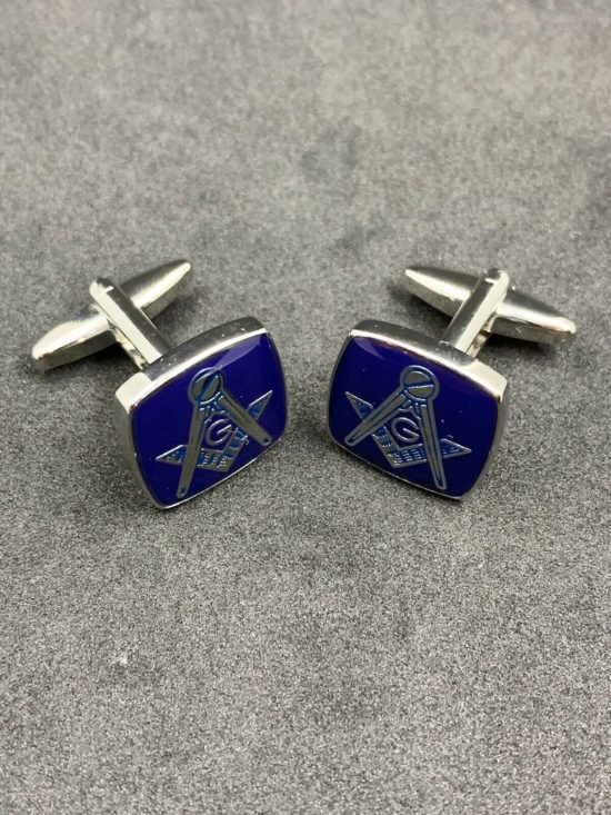 Masonic Freemason Cufflinks Square Compass Blue Enamel with Silver Cufflinks
