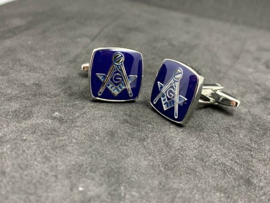Masonic Freemason Cufflinks Square Compass Blue Enamel with Silver Cufflinks