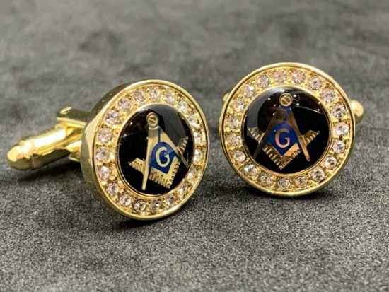 Masonic Freemason Cufflinks Square Compass Gold Plated With Imitation Diamonds