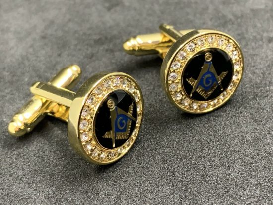 Masonic Freemason Cufflinks Square Compass Gold Plated With Imitation Diamonds