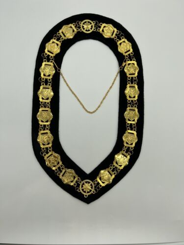 Masonic Regalia Order of Eastern Star Patron Gold Metal Chain Collar On Black Velvet