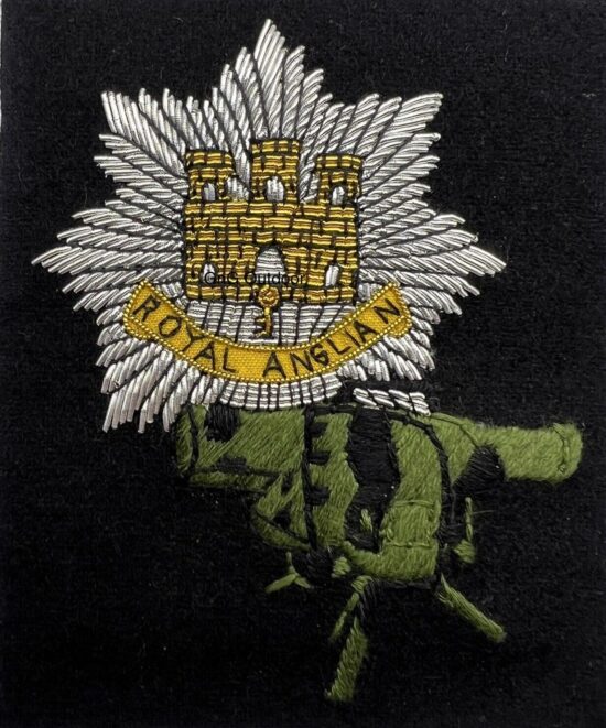 Royal Anglian Milan Platoon Blazer Badge Hand Embroidered Bullion And Wire Badge