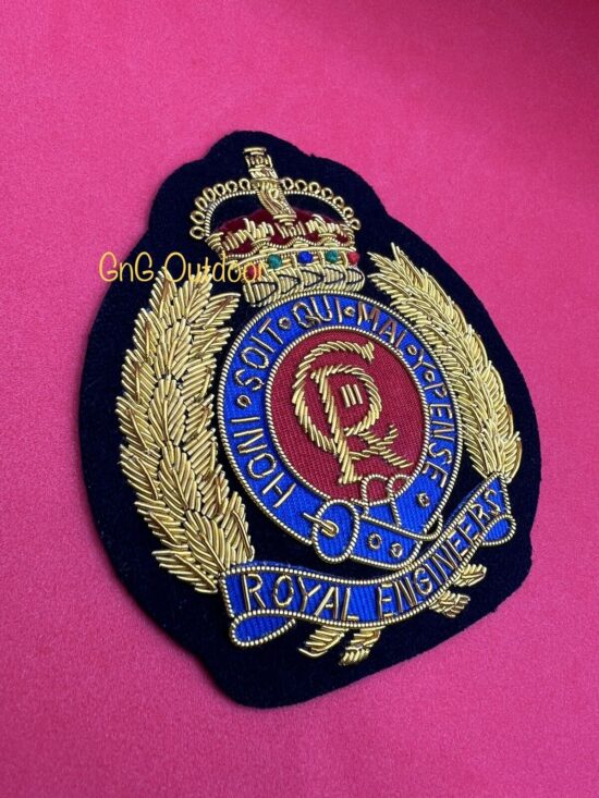 King’s Crown Royal Engineers Blazer Badge RE Hand Embroidered Bullion Wire Badge