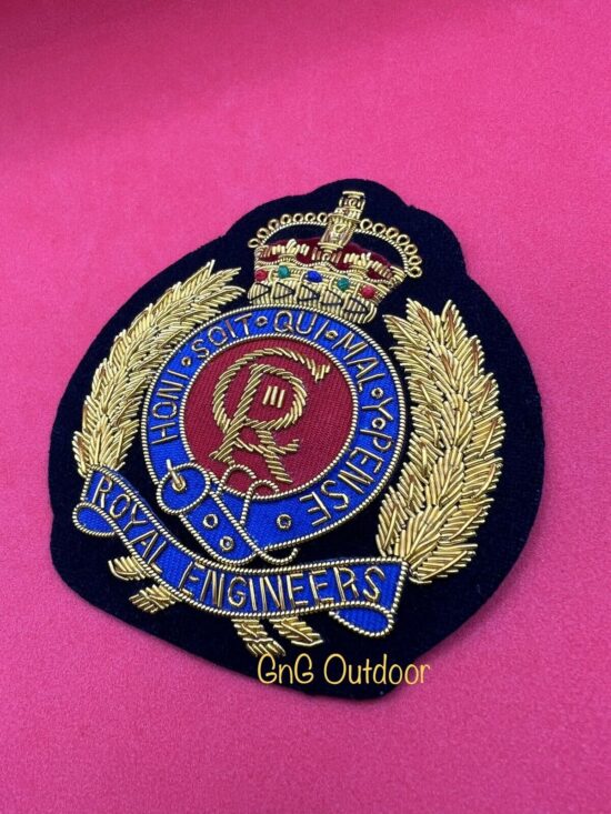 King’s Crown Royal Engineers Blazer Badge RE Hand Embroidered Bullion Wire Badge
