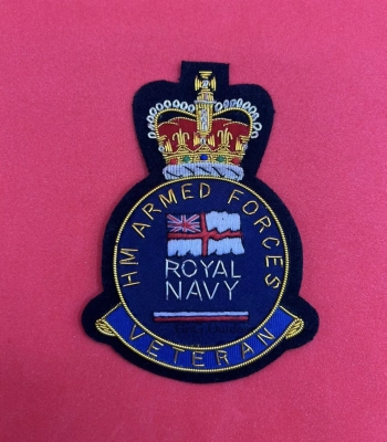 HM Armed Force Royal Navy Veterans Blazer Badge HM Forces Embroidered Bullion Wire Blazer Badge