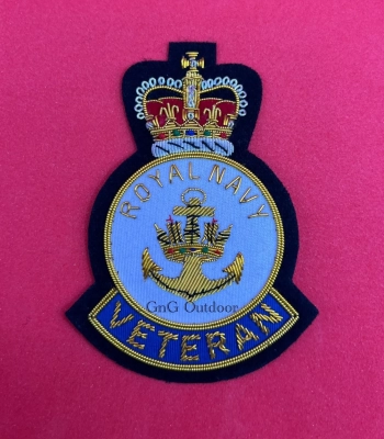Royal Navy Veterans Blazer Badge HM Forces Hand Embroidered Bullion Wire Blazer Badge