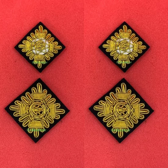 Epaulettes Shoulder Rank Gold Pips Hand Embroidered Bullion Wire Bath Stars Set