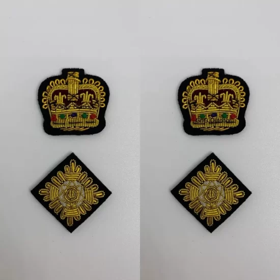 Hand Embroidered Gold Bullion Wire Rank Set Shoulder Rank Crown And Pip Set