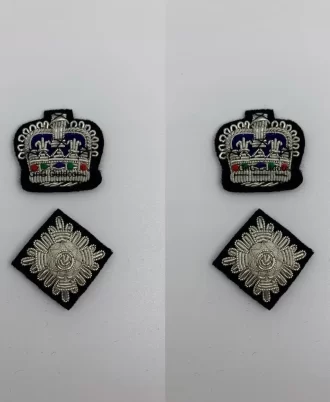 Hand Embroidered Silver Bullion Wire Rank Set Shoulder Rank Crown And Pip Set