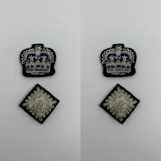 Hand Embroidered Silver Bullion Wire Rank Set Shoulder Rank Crown And Pip Set