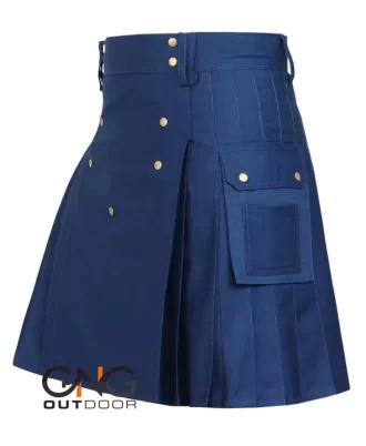 Men’s Handmade Scottish Navy Blue Cotton Utility kilt for Men