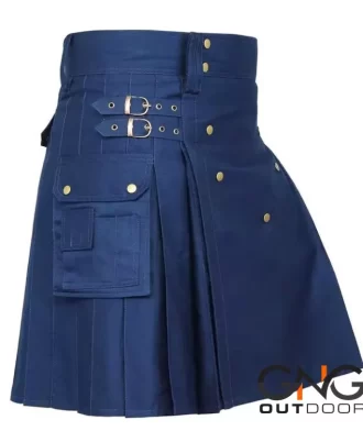 Men’s Handmade Scottish Navy Blue Cotton Utility kilt for Men