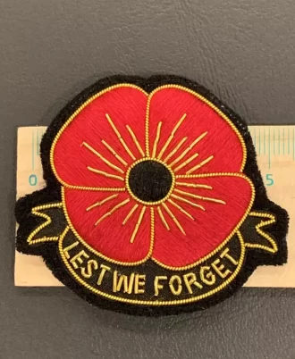 Poppy Badge Lest We Forget Badge Remembrance Day Embroidered Bullion Wire Poppy