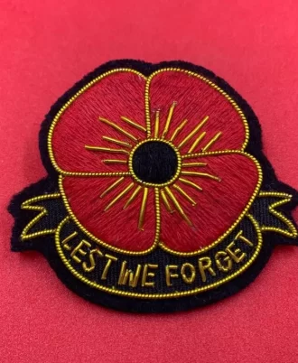 Poppy Badge Lest We Forget Badge Remembrance Day Embroidered Bullion Wire Poppy