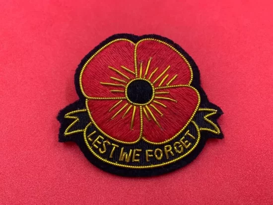 Poppy Badge Lest We Forget Badge Remembrance Day Embroidered Bullion Wire Poppy