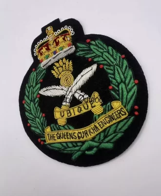 Queen’s Gurkha Engineers Regimet Blazer Badge QGE Hand Embroidered Bullion Badge