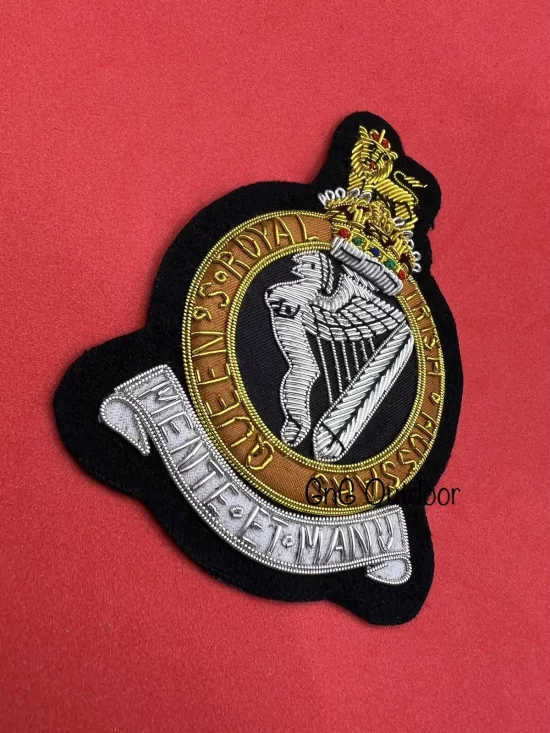 Queen’s Royal Irish Hussars Blazer Badge King’s Crown Bullion Wire Blazer Badge