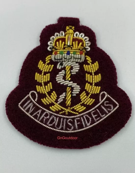 Royal Army Medical Corps Beret Cap Badge RAMC Bullion Wire Cap Badge On Maroon