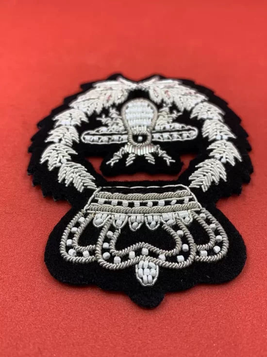 Silver Bullion Hand Embroidered Bullion And Wire Handmade Jacket Patch Badge