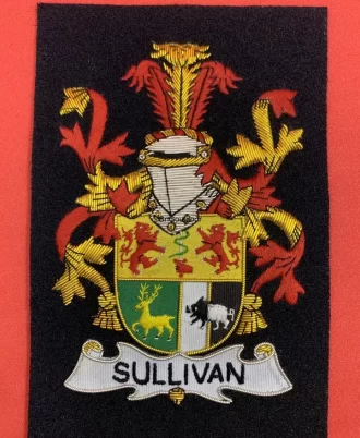 Sullivan Coat Of Arms Framable Badge Embroidered Bullion Wire Family Crest Badge