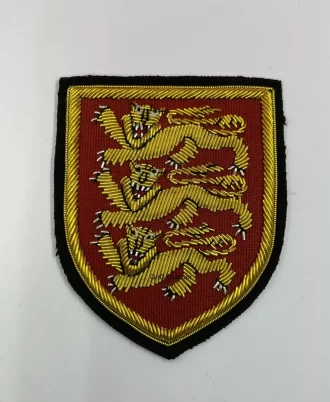 Three Lions Coat Of Arms Crest Hand Embroidered Bullion Wire Three Lions Badge