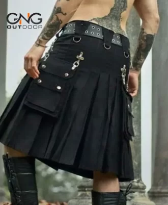 Scottish Black Gothic Tactical Kilt Utility Chain Fashion Kilt For Men