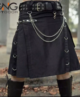 Scottish Black Gothic Tactical Kilt Utility Chain Fashion Kilt For Men