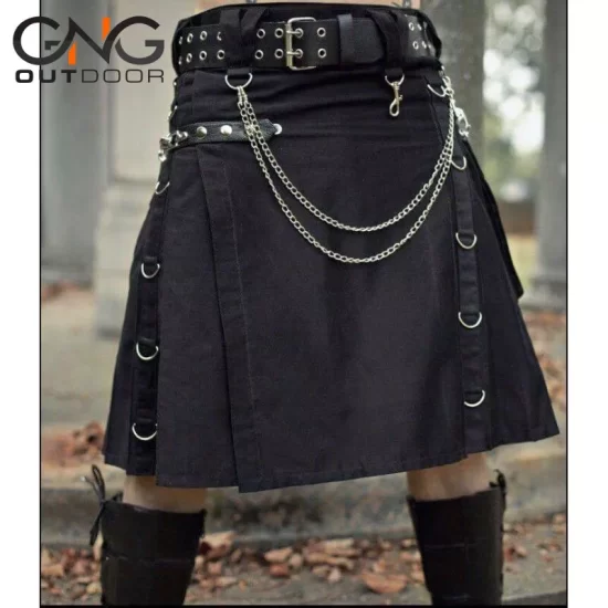 Scottish Black Gothic Tactical Kilt Utility Chain Fashion Kilt For Men