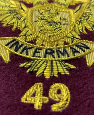 49 Inkerman Frameable Badge Handmade Bullion Wire On Maroon Felt Royal Artillery