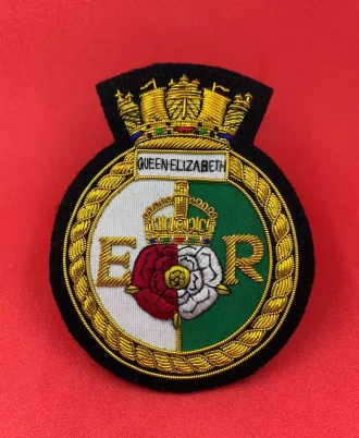 HMS Queen Elizabeth Bullion And Wire Blazer Badge Royal Navy Embroidered Badge