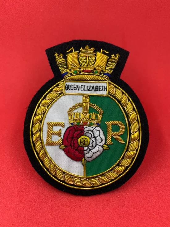 HMS Queen Elizabeth Bullion And Wire Blazer Badge Royal Navy Embroidered Badge