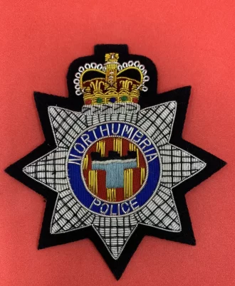 Northumbria Police Hand Embroidered Bullion Wire Blazer Badge Memorabilia Badges