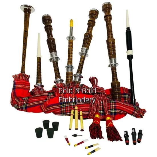 Pride Of Scotland Scottish Tartan BagpipeSilver Mounts With Tutor Books And Hard Case