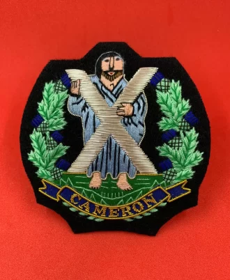 Queens Own Cameron Highlanders Blazer Badge Hand Embroidered With Bullion & Wire