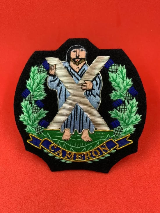 Queens Own Cameron Highlanders Blazer Badge Hand Embroidered With Bullion & Wire