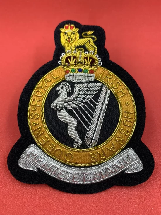 Queen’s Royal Irish Hussars Blazer Badge Hand Bullion And Wire Blazer Badge